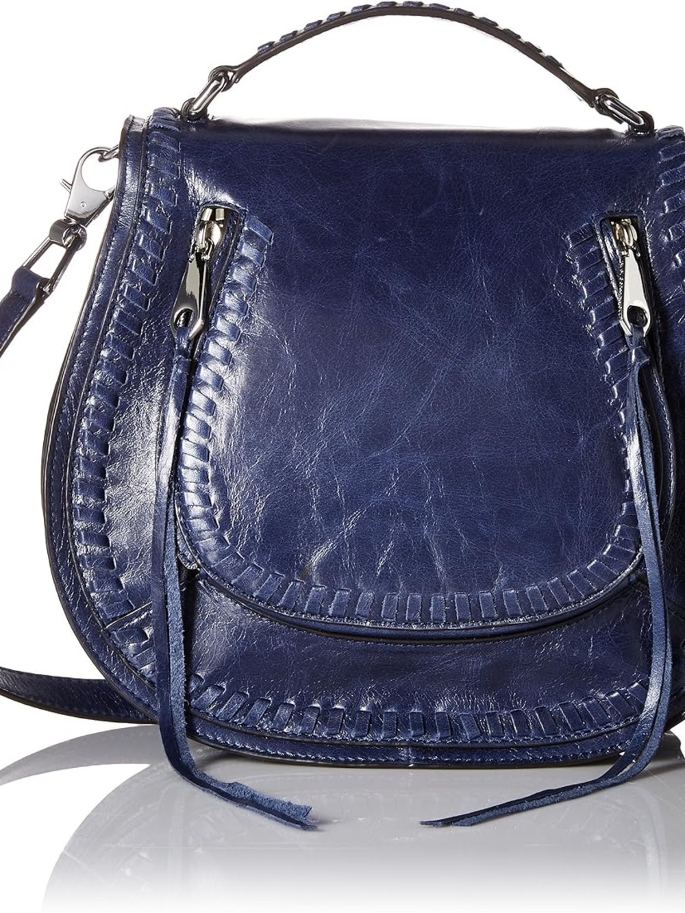 Rebecca Minkoff Blue Leather Whipstitch Saddle Crossbody Shoulder Bag Boho Y2K